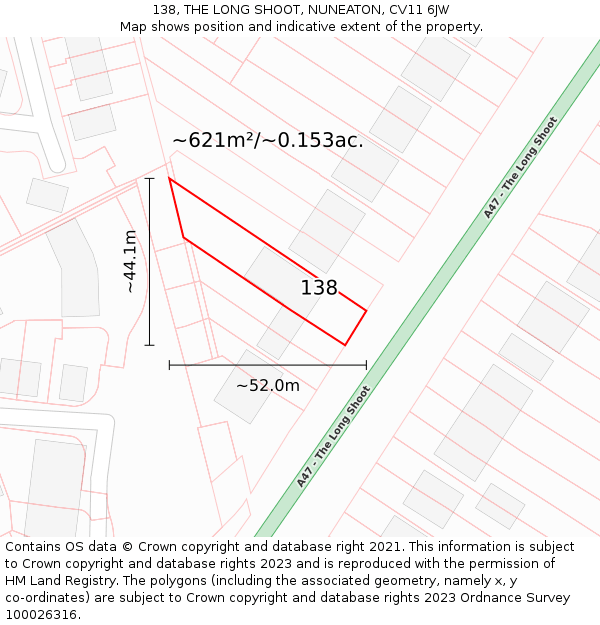 138, THE LONG SHOOT, NUNEATON, CV11 6JW: Plot and title map