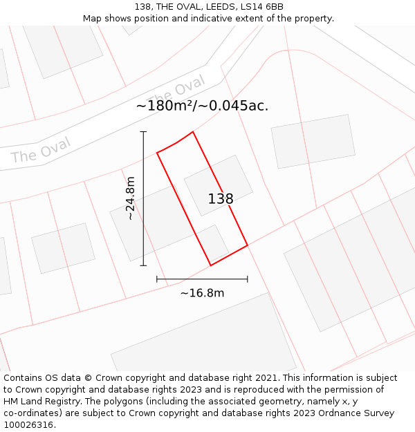 138, THE OVAL, LEEDS, LS14 6BB: Plot and title map