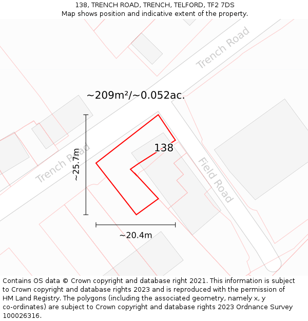 138, TRENCH ROAD, TRENCH, TELFORD, TF2 7DS: Plot and title map