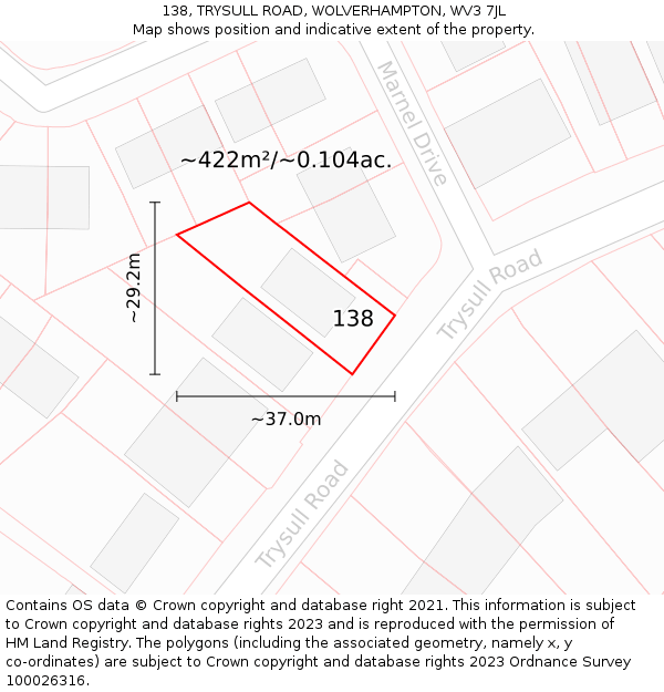 138, TRYSULL ROAD, WOLVERHAMPTON, WV3 7JL: Plot and title map