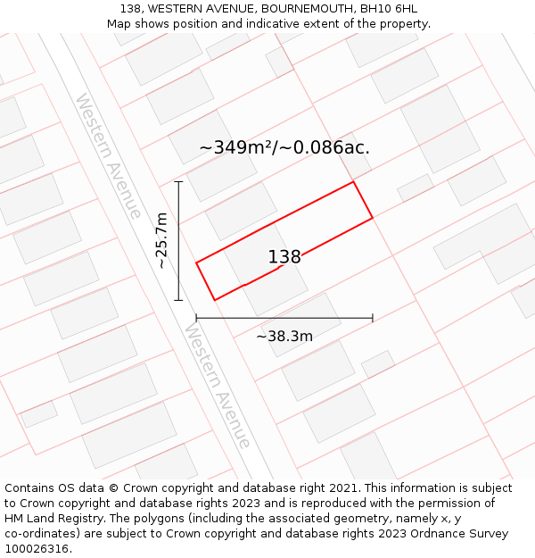 138, WESTERN AVENUE, BOURNEMOUTH, BH10 6HL: Plot and title map