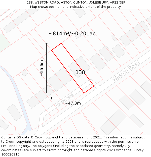 138, WESTON ROAD, ASTON CLINTON, AYLESBURY, HP22 5EP: Plot and title map