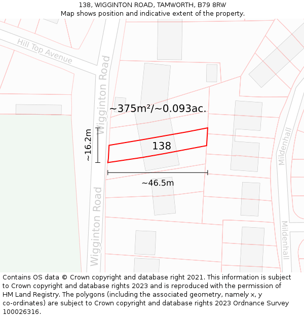 138, WIGGINTON ROAD, TAMWORTH, B79 8RW: Plot and title map