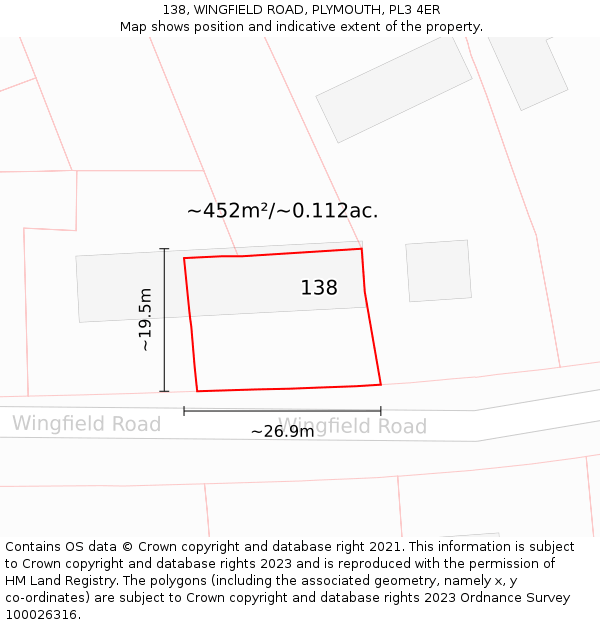 138, WINGFIELD ROAD, PLYMOUTH, PL3 4ER: Plot and title map