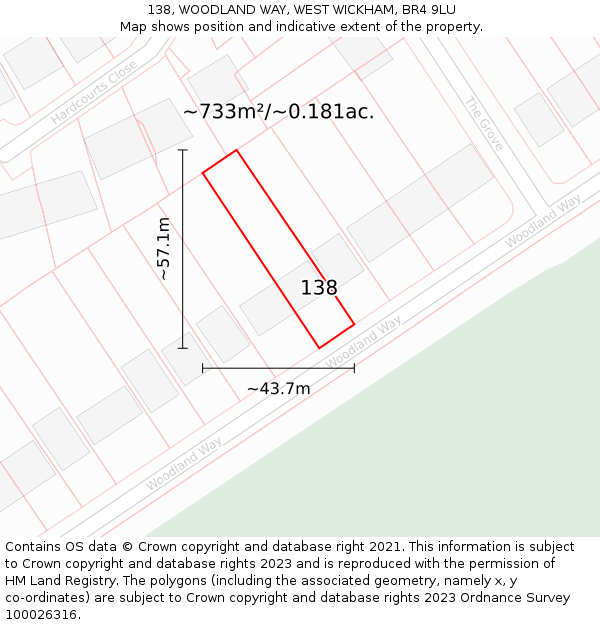 138, WOODLAND WAY, WEST WICKHAM, BR4 9LU: Plot and title map