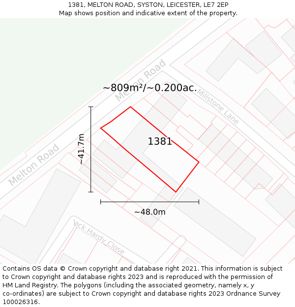 1381, MELTON ROAD, SYSTON, LEICESTER, LE7 2EP: Plot and title map