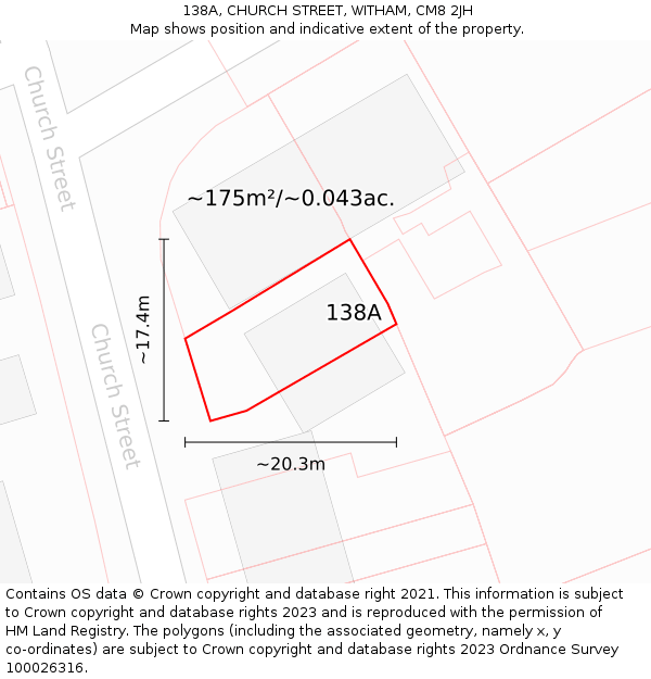 138A, CHURCH STREET, WITHAM, CM8 2JH: Plot and title map