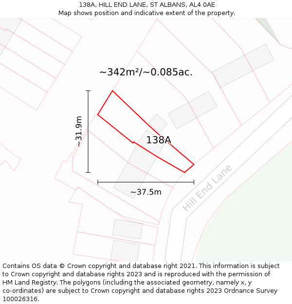 138A, HILL END LANE, ST ALBANS, AL4 0AE: Plot and title map