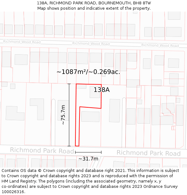 138A, RICHMOND PARK ROAD, BOURNEMOUTH, BH8 8TW: Plot and title map