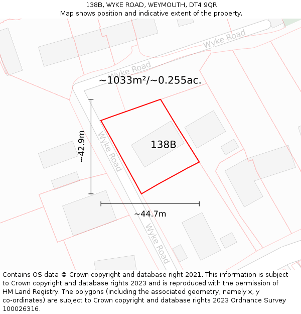 138B, WYKE ROAD, WEYMOUTH, DT4 9QR: Plot and title map