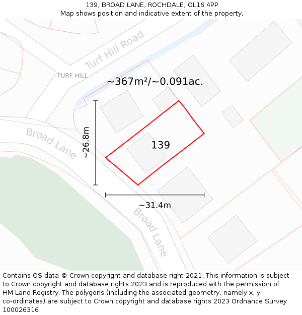 139, BROAD LANE, ROCHDALE, OL16 4PP: Plot and title map