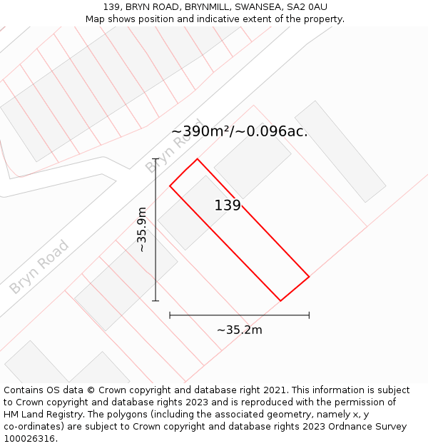 139, BRYN ROAD, BRYNMILL, SWANSEA, SA2 0AU: Plot and title map