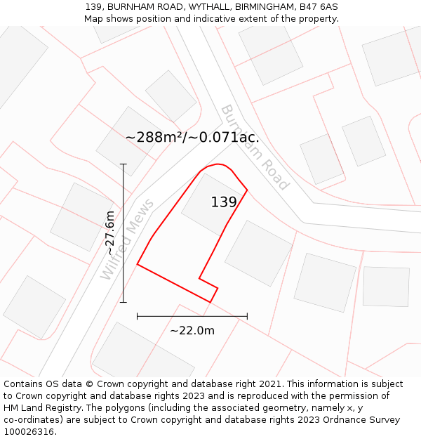 139, BURNHAM ROAD, WYTHALL, BIRMINGHAM, B47 6AS: Plot and title map