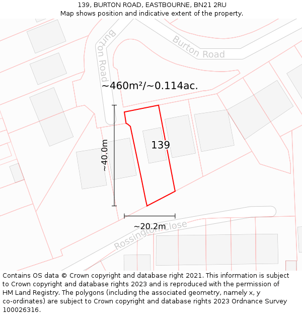 139, BURTON ROAD, EASTBOURNE, BN21 2RU: Plot and title map