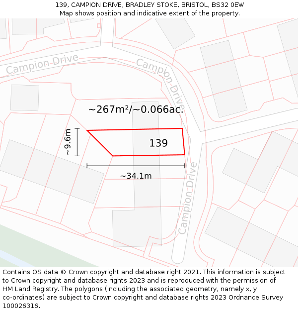 139, CAMPION DRIVE, BRADLEY STOKE, BRISTOL, BS32 0EW: Plot and title map