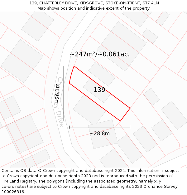 139, CHATTERLEY DRIVE, KIDSGROVE, STOKE-ON-TRENT, ST7 4LN: Plot and title map