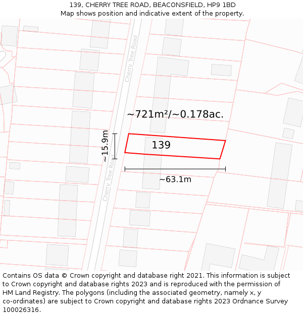 139, CHERRY TREE ROAD, BEACONSFIELD, HP9 1BD: Plot and title map