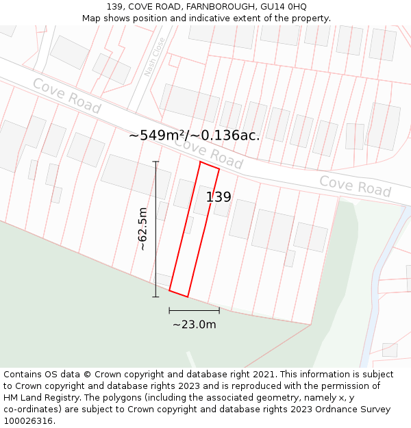 139, COVE ROAD, FARNBOROUGH, GU14 0HQ: Plot and title map