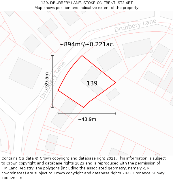 139, DRUBBERY LANE, STOKE-ON-TRENT, ST3 4BT: Plot and title map