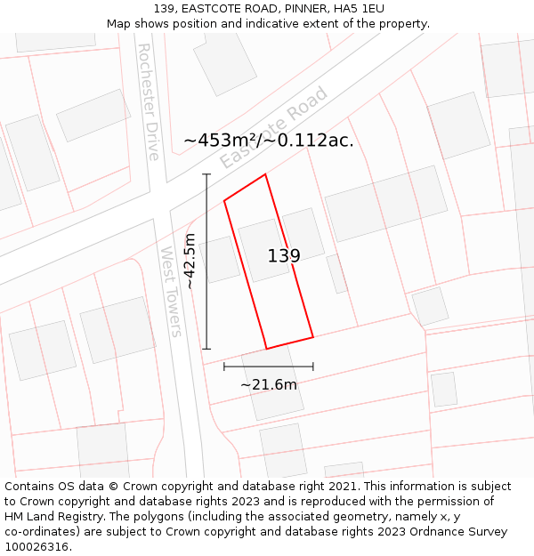 139, EASTCOTE ROAD, PINNER, HA5 1EU: Plot and title map