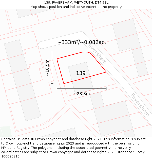 139, FAVERSHAM, WEYMOUTH, DT4 9SL: Plot and title map