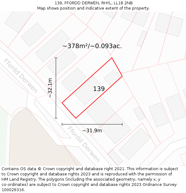 139, FFORDD DERWEN, RHYL, LL18 2NB: Plot and title map