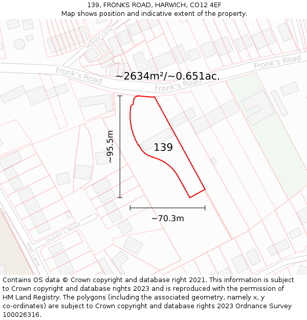 139, FRONKS ROAD, HARWICH, CO12 4EF: Plot and title map