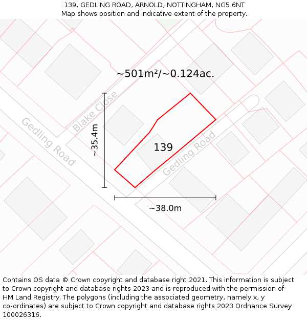 139, GEDLING ROAD, ARNOLD, NOTTINGHAM, NG5 6NT: Plot and title map