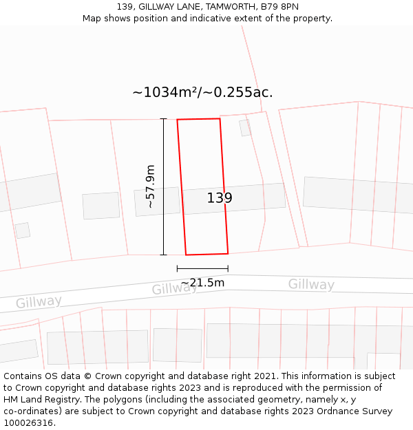 139, GILLWAY LANE, TAMWORTH, B79 8PN: Plot and title map