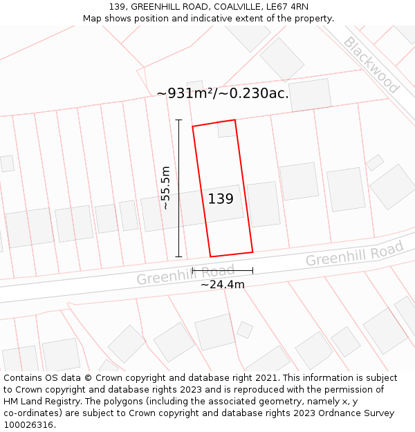 139, GREENHILL ROAD, COALVILLE, LE67 4RN: Plot and title map