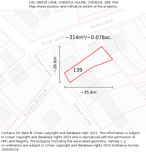 139, GROVE LANE, CHEADLE HULME, CHEADLE, SK8 7NG: Plot and title map