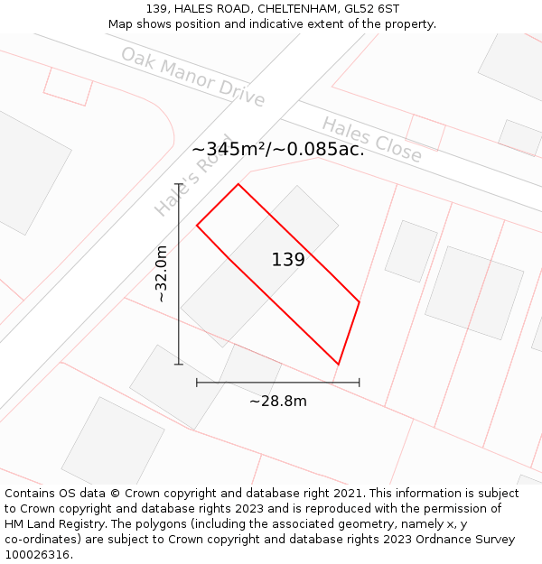 139, HALES ROAD, CHELTENHAM, GL52 6ST: Plot and title map