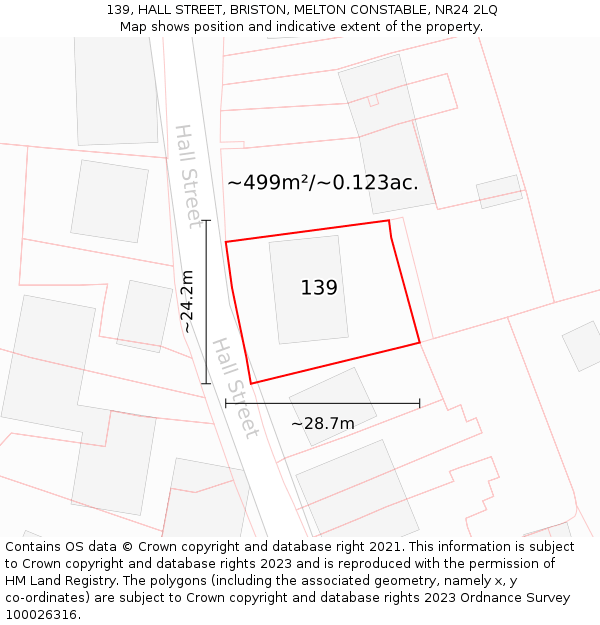 139, HALL STREET, BRISTON, MELTON CONSTABLE, NR24 2LQ: Plot and title map