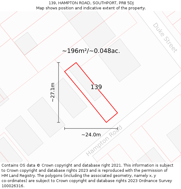 139, HAMPTON ROAD, SOUTHPORT, PR8 5DJ: Plot and title map