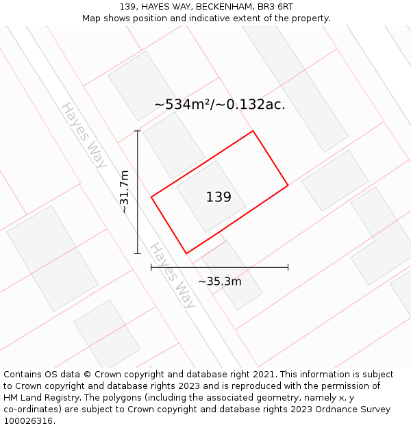 139, HAYES WAY, BECKENHAM, BR3 6RT: Plot and title map