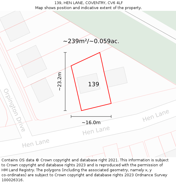 139, HEN LANE, COVENTRY, CV6 4LF: Plot and title map