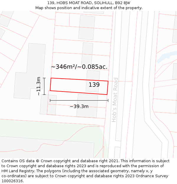 139, HOBS MOAT ROAD, SOLIHULL, B92 8JW: Plot and title map