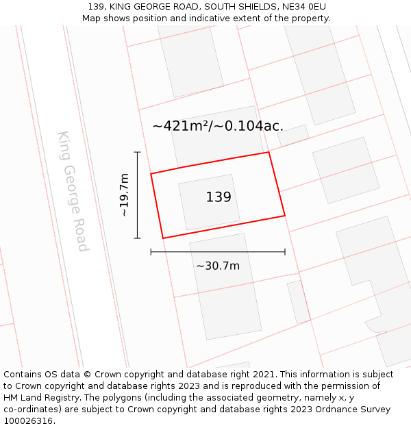 139, KING GEORGE ROAD, SOUTH SHIELDS, NE34 0EU: Plot and title map