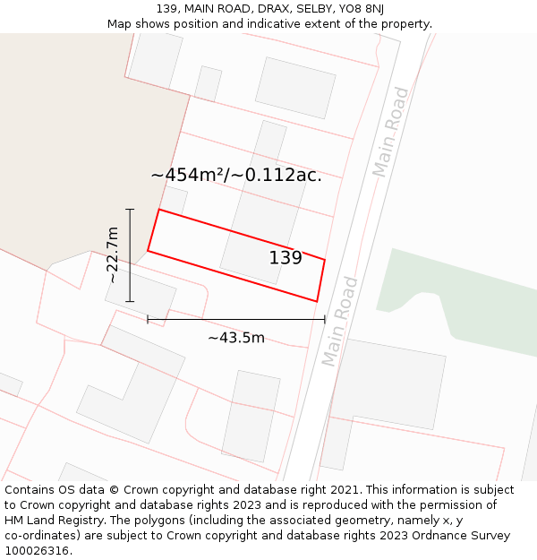 139, MAIN ROAD, DRAX, SELBY, YO8 8NJ: Plot and title map