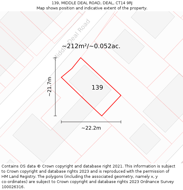 139, MIDDLE DEAL ROAD, DEAL, CT14 9RJ: Plot and title map