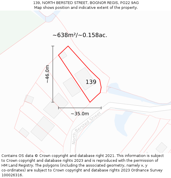 139, NORTH BERSTED STREET, BOGNOR REGIS, PO22 9AG: Plot and title map