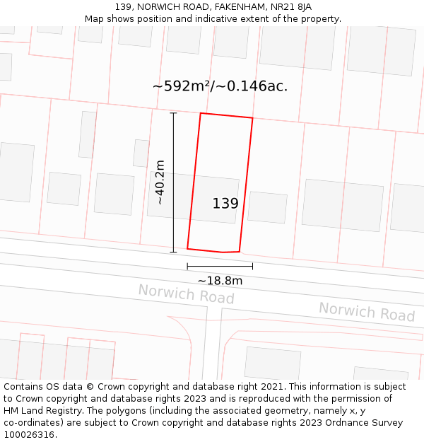 139, NORWICH ROAD, FAKENHAM, NR21 8JA: Plot and title map
