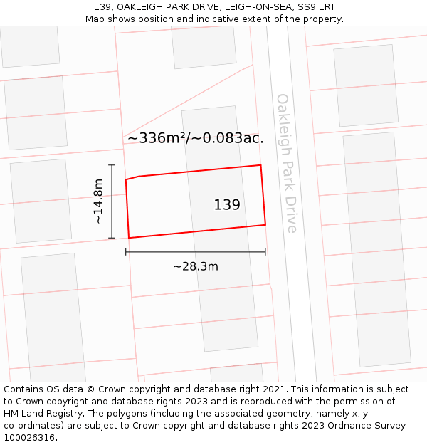 139, OAKLEIGH PARK DRIVE, LEIGH-ON-SEA, SS9 1RT: Plot and title map