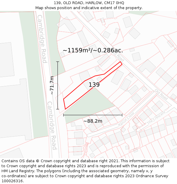 139, OLD ROAD, HARLOW, CM17 0HQ: Plot and title map