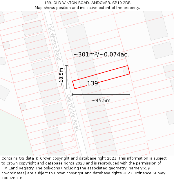 139, OLD WINTON ROAD, ANDOVER, SP10 2DR: Plot and title map