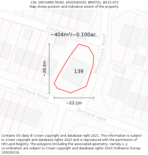 139, ORCHARD ROAD, KINGSWOOD, BRISTOL, BS15 9TZ: Plot and title map