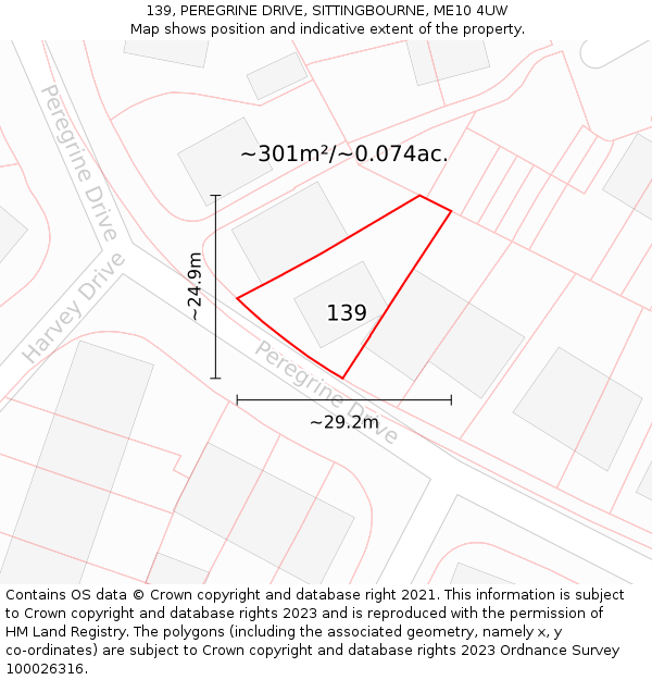 139, PEREGRINE DRIVE, SITTINGBOURNE, ME10 4UW: Plot and title map