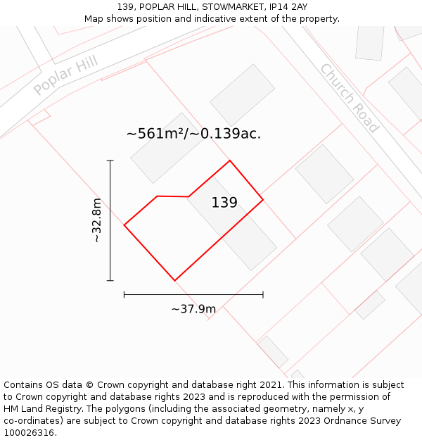 139, POPLAR HILL, STOWMARKET, IP14 2AY: Plot and title map