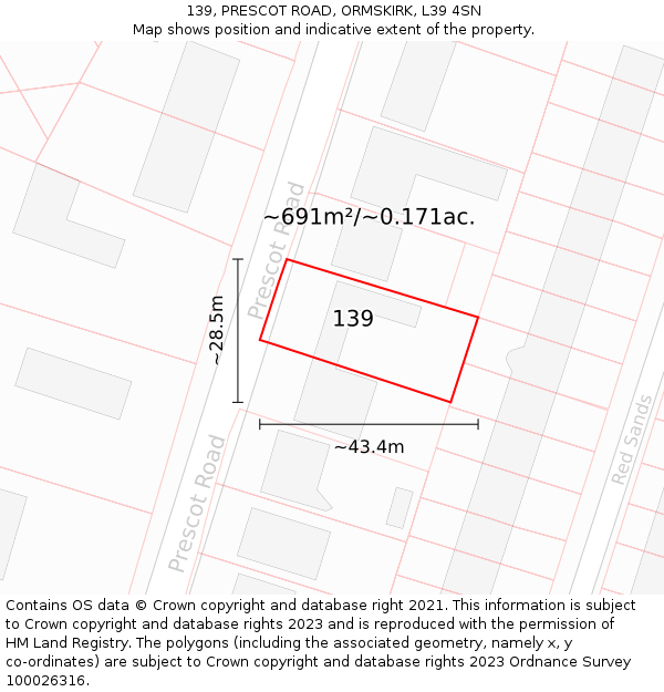 139, PRESCOT ROAD, ORMSKIRK, L39 4SN: Plot and title map