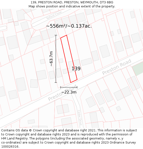 139, PRESTON ROAD, PRESTON, WEYMOUTH, DT3 6BG: Plot and title map